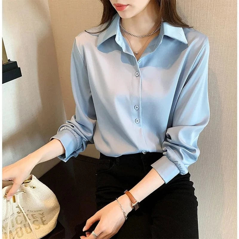 3 XL / Blue Women's chiffon shirt Spring and Autumn 2023 New fashion Design niche top Loose overlaid White shirt Base shirt