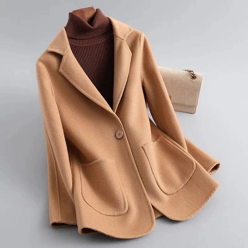3 XL / Camel Autumn Fashion Cashmere Coat Single Button Turn Down Collar Office Ladies Wool Coats