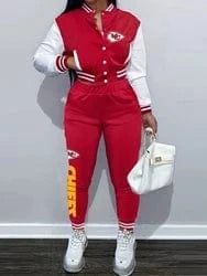 3 XL / chiefs Custom  plus size women's sets sport botton baseball uniforms sweatsuit ladies jacket and pants women two piece set