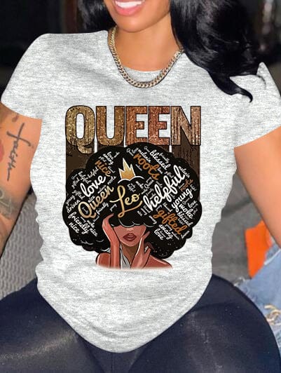 3 XL / Gray 2022 Wholesale Casual Queen Letter Print Matching Short Sleeve Tops Women T Shirt