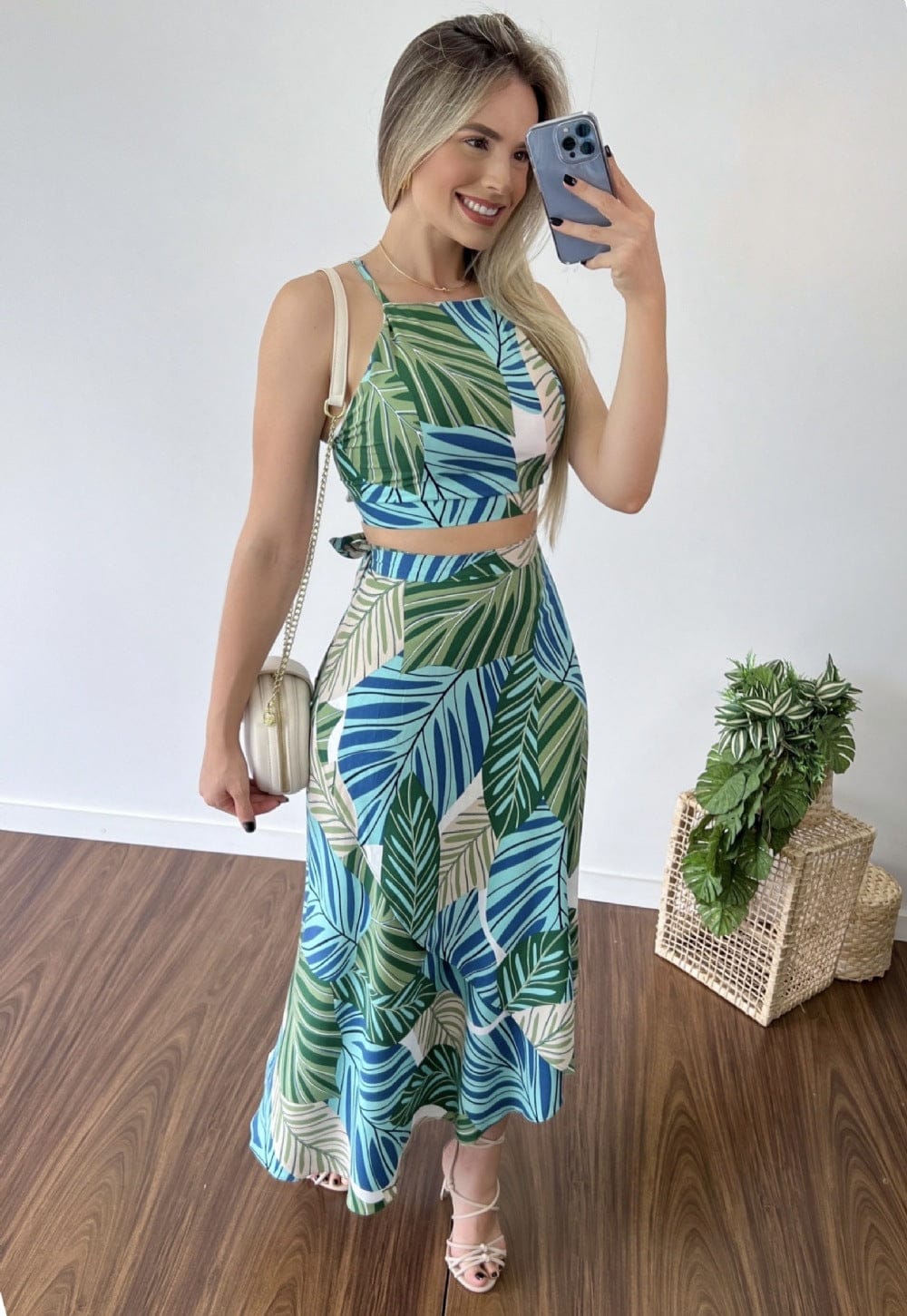3 XL / green 2022 Summer Women's Sexy Camisole Print Swing Skirt Two-Piece Beach Skirt casual Suit