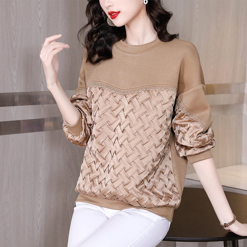 3 XL / Khaki Woven stitching mid-length sweater women's 2022 autumn and winter new European and American design casual top YM9062072