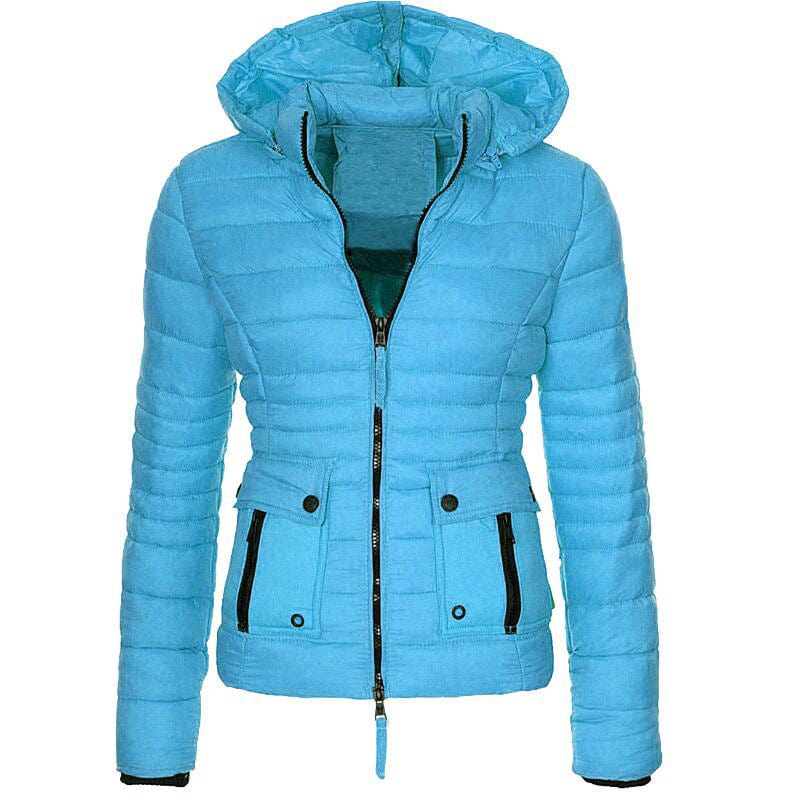 3 XL / Light Blue 10%OFF S-3XL Winter women's cotton coats short slim solid color cotton jackets warm zipper hooded cotton coats