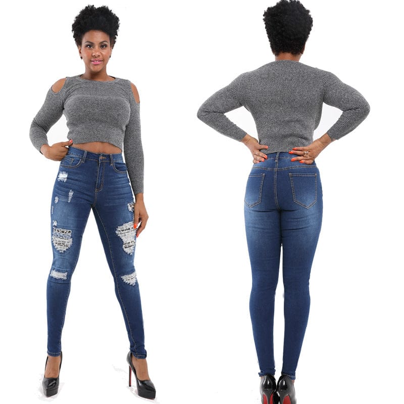 3 XL / Light Blue 2023 Stock Supply Women's Ripped Boyfriend Jeans Cute Distressed Jeans Stretch Skinny Jeans with Hole