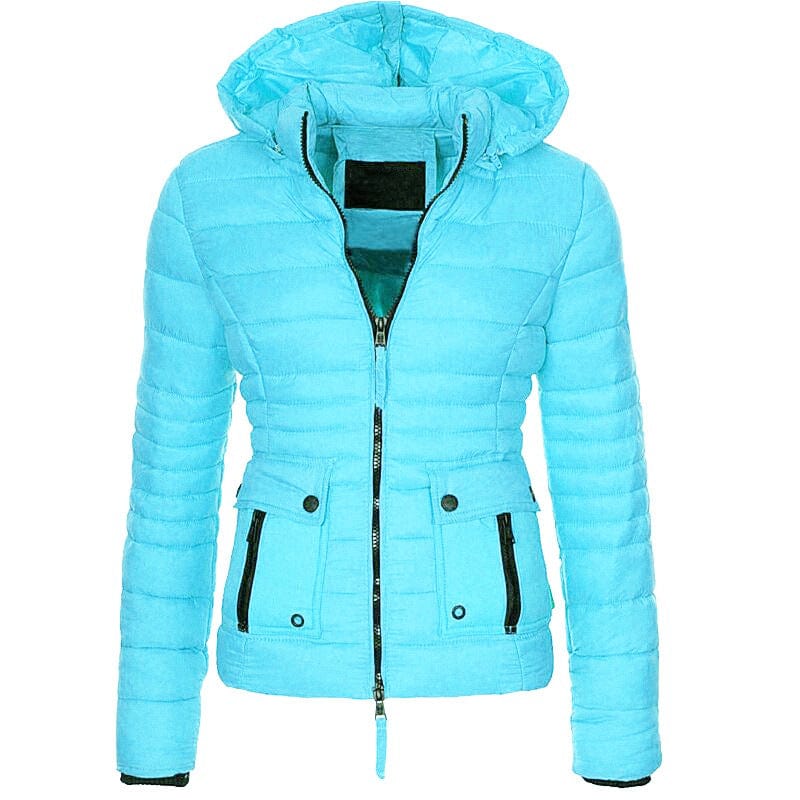 3 XL / Light Light  Blue 10%OFF S-3XL Winter women's cotton coats short slim solid color cotton jackets warm zipper hooded cotton coats