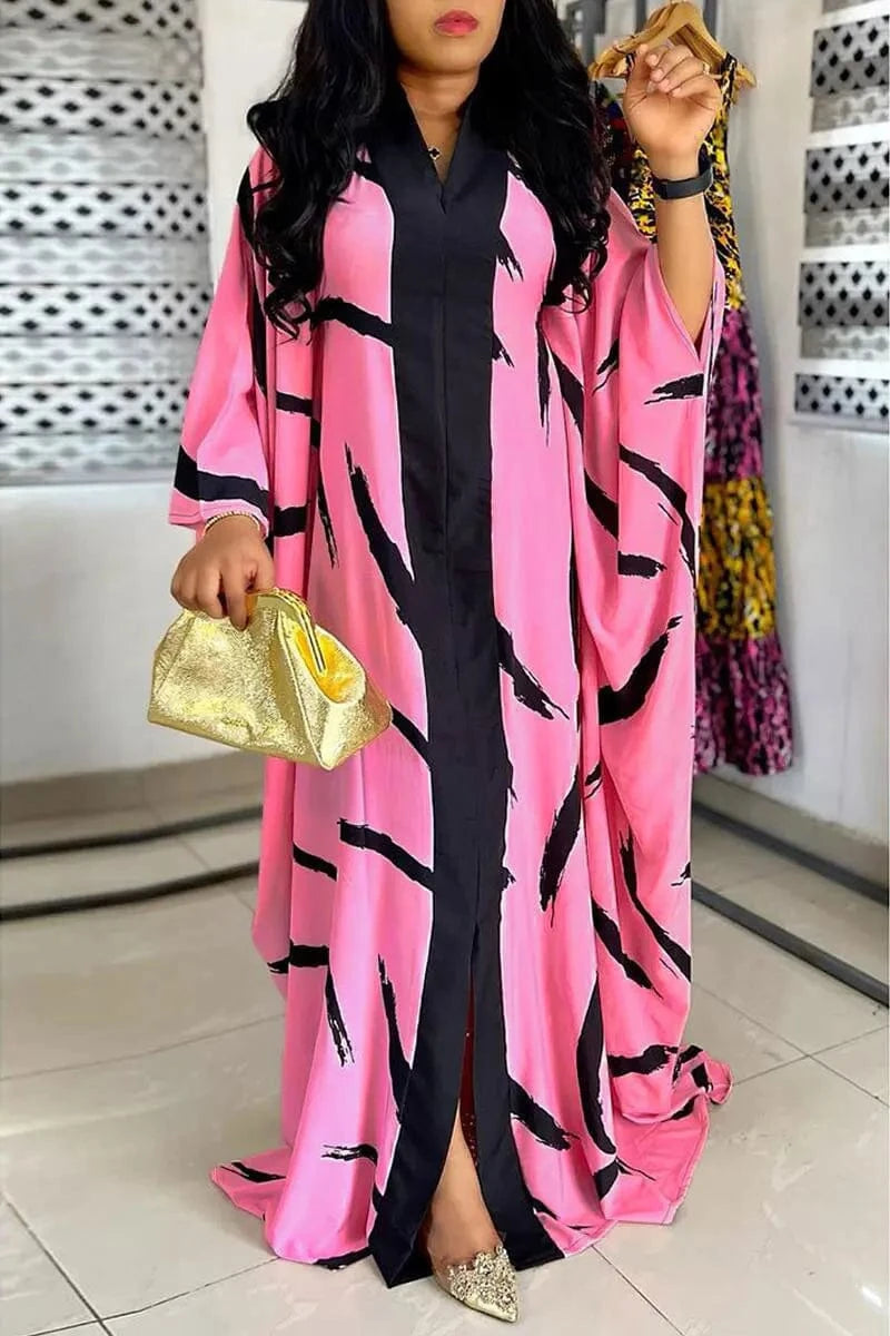 3 XL / Pink Ladies loose wing sleeves party dresses spring women large swing dresses for ladies