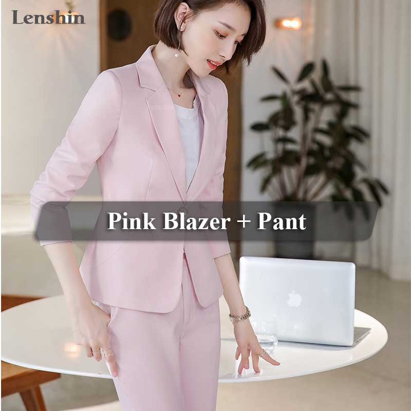 3 XL / Pink Wholesales 2 Pieces set Fashion Casual Pant Suit Office Lady Ankle-length Uniform for Women Business Work Wear with trousers