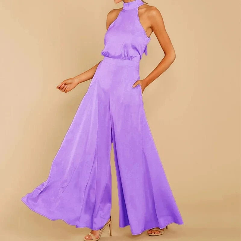 3 XL / Purple fashion jumpsuit women spring summer off-the-shoulder high-waist one-piece wide-leg pants women