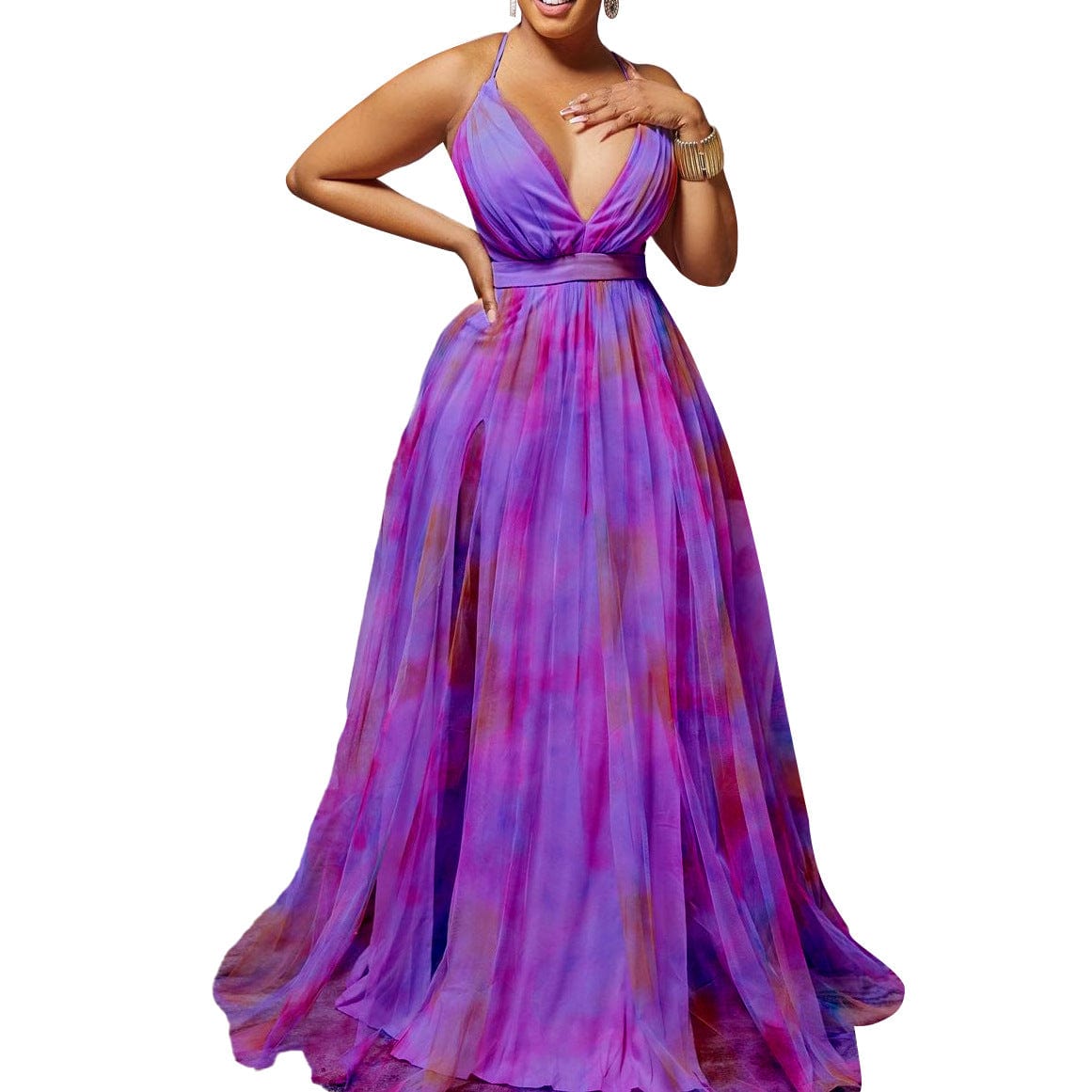 3 XL / Purple S to 3XL Casual Tie Dye Women Spaghetti Strap V-neck Big Swing Fit Flare Maxi Long Dress 2023 Party Prom Sexy Elegant Dresses