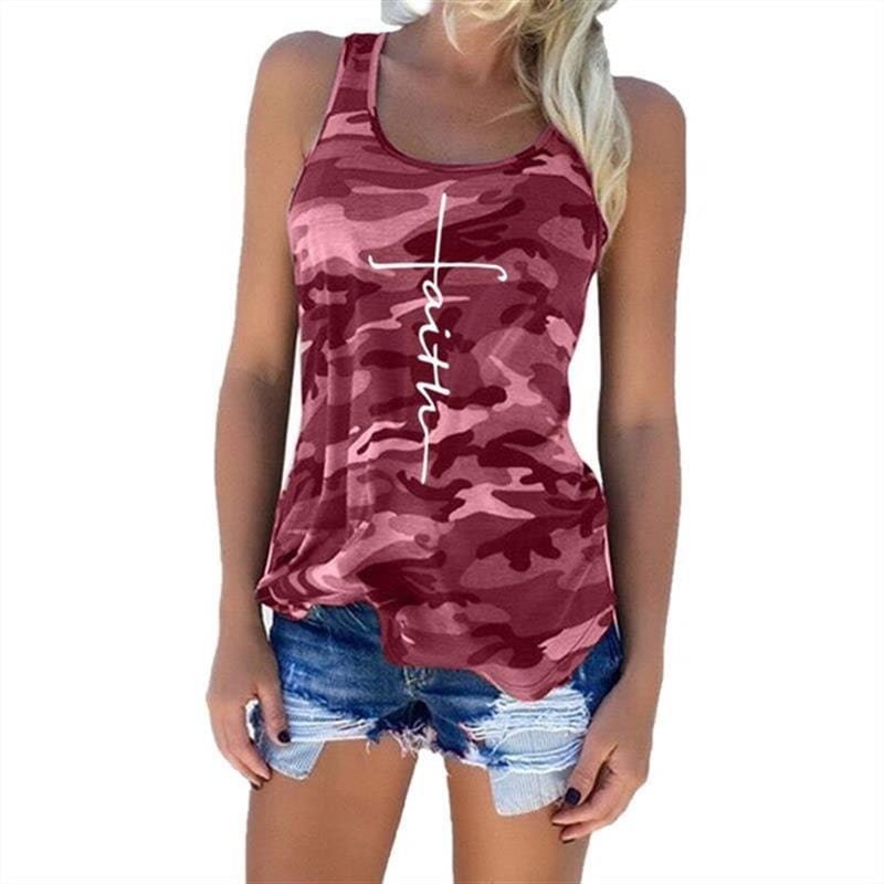 3 XL / Red 2022 new women's wear European and American summer new camouflage fashion versatile sleeveless vest T-shirt women