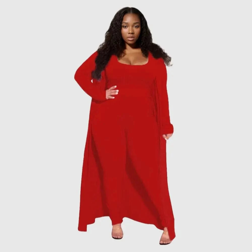 3 XL / Red E0110ME14 New Design Plus Size Loungwear Ribbed Good Stretch 3 Piece Basic Clothing Sets Women Sehe Fashion
