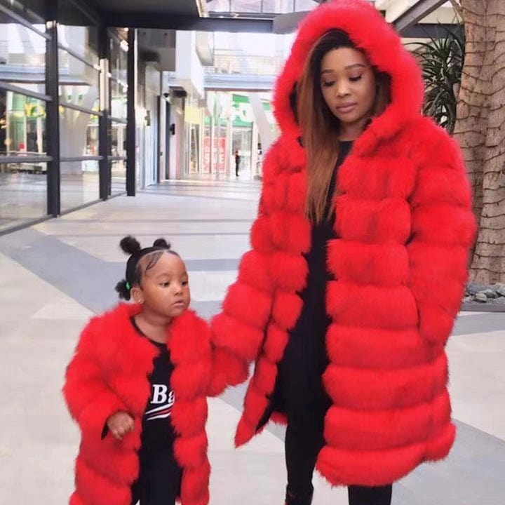 3 XL / Red OEM wholesale  Bubble Fox  fur coat women winter long faux fur jacket custom Fluffy women faux fur hoodies