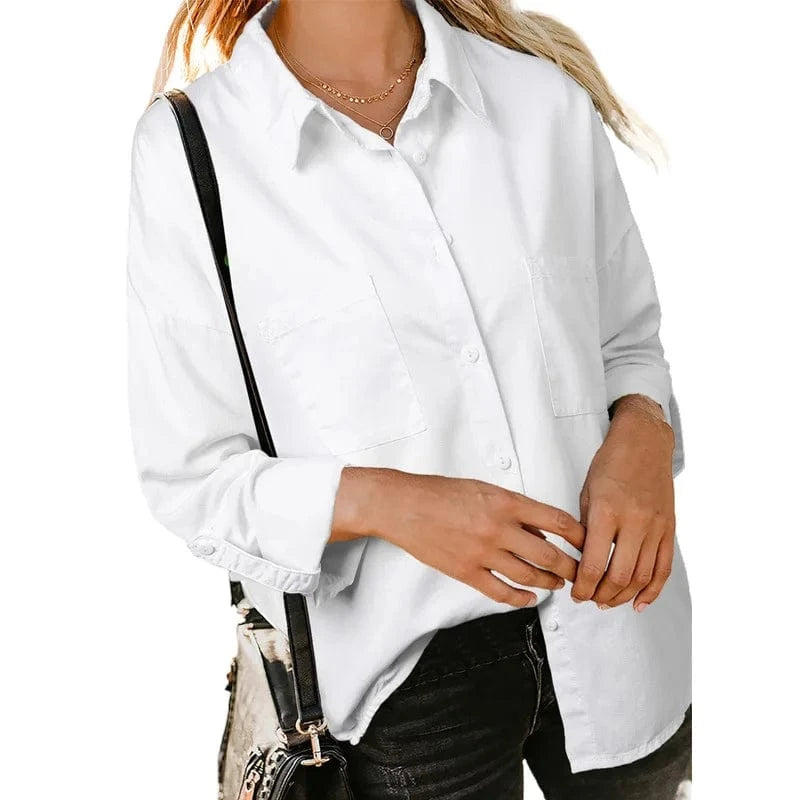 3 XL / White 2023 Women's Denim shirt Spring and Autumn New loose Double pocket Long sleeve All-match Casual Coat shirt