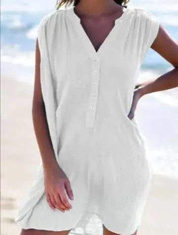 3 XL / White 2024 New Fashion Spring Summer Best-Selling Women's Solid Color V-neck Shirt Dress Cardigan Sleeveless Midi Dresses