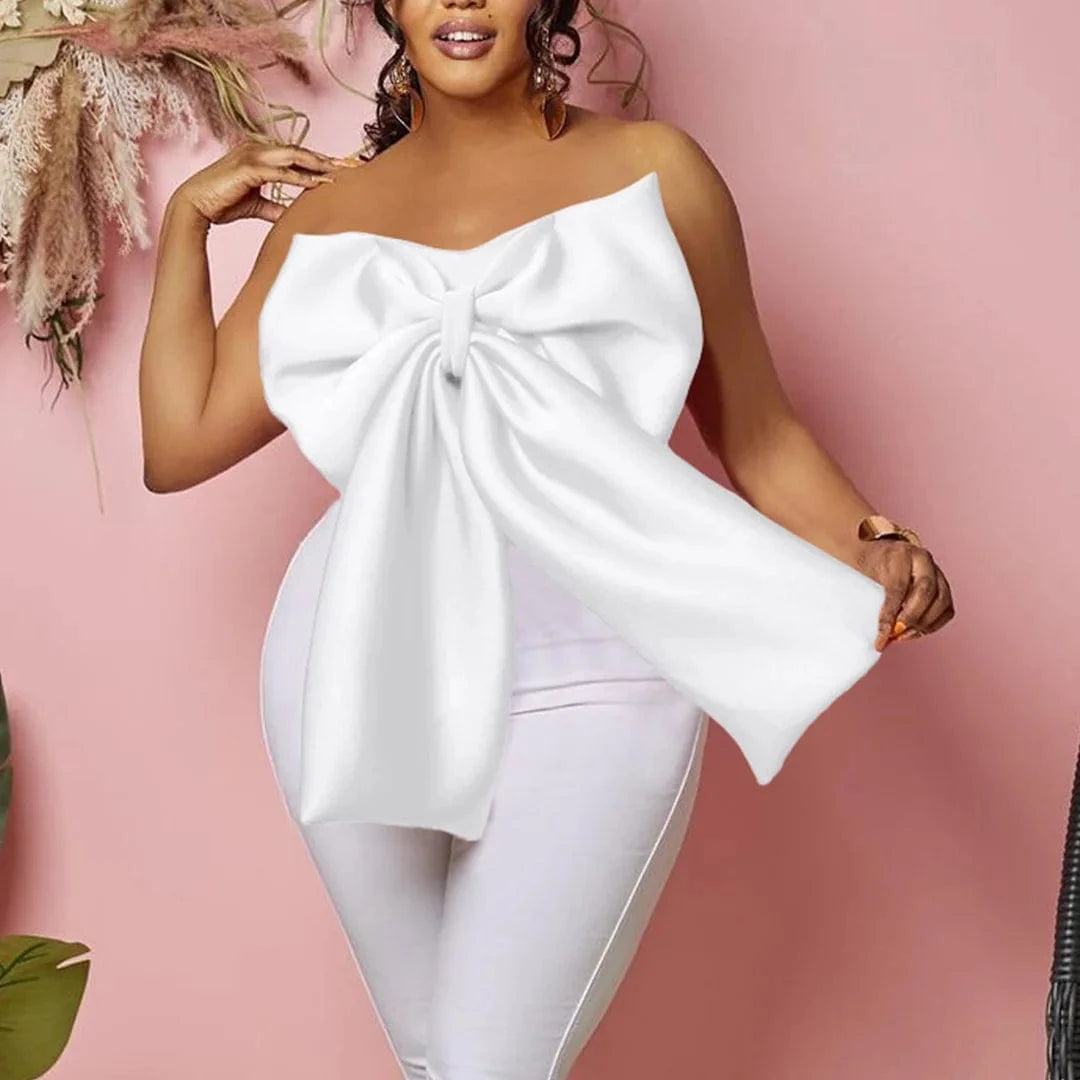 3 XL / White new arrivals Women's Sexy Bow Wrap Chest Strapless Blouse Tops for women 2023