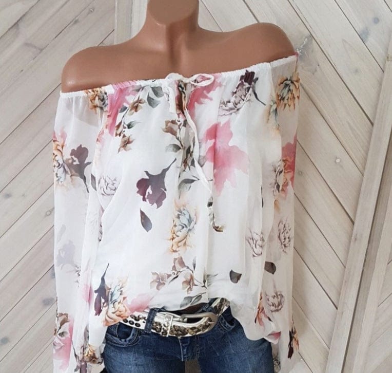 3 XL / White S-5XL Summer Women's Fashion Plus Size Long Sleeve Crew Neck Floral Print Chiffon Shirt blouse