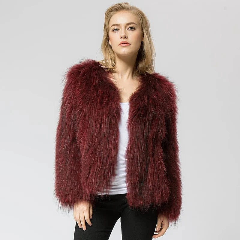 3 XL / wine red Pudi CR035 knit knitted Real raccoon fur coat jacket overcoat high quality women'sr warm genuine fur coat