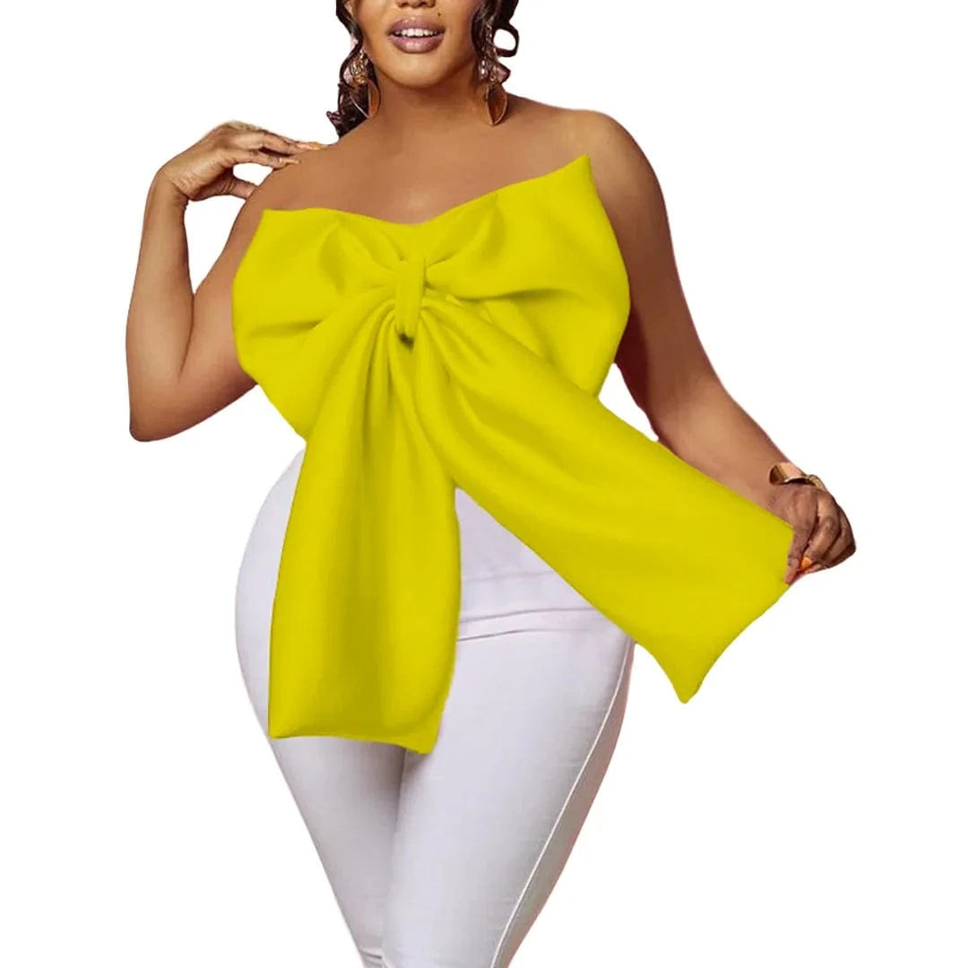 3 XL / Yellow new arrivals Women's Sexy Bow Wrap Chest Strapless Blouse Tops for women 2023