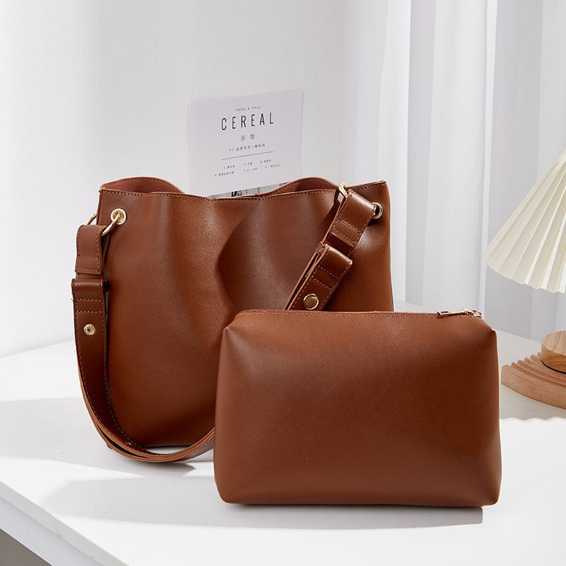 30*10*31cm / Brown new design soft pu leather shoulder bag handbag wholesale handbag set