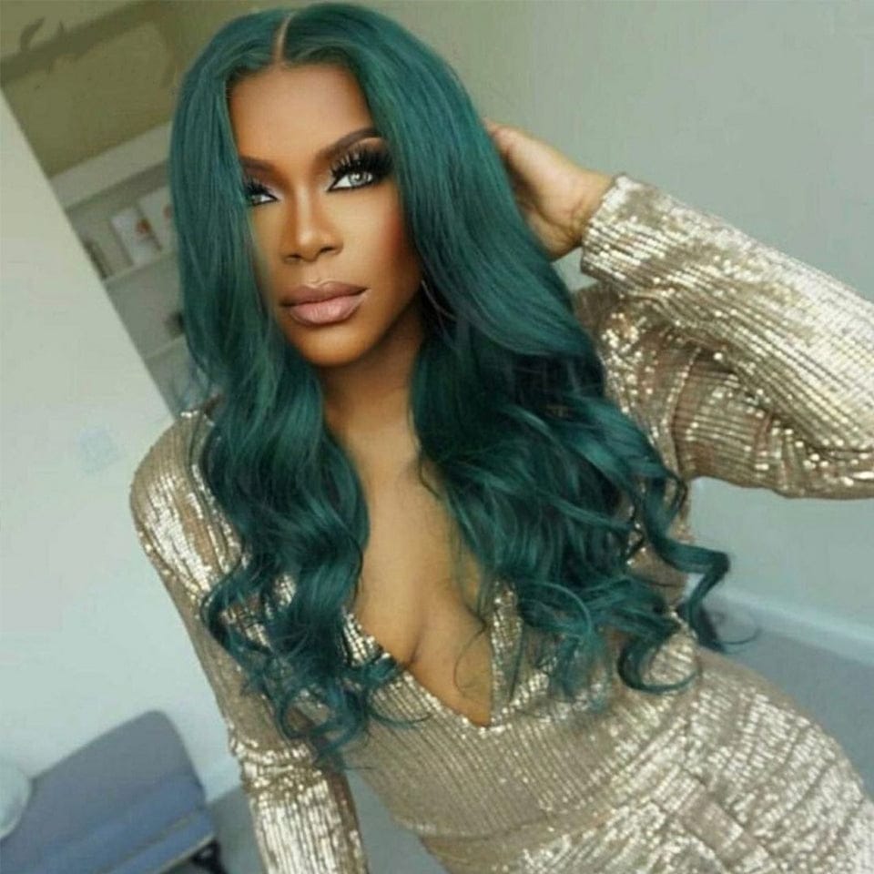 30 Inch Dark Green Colored Lace Front Human Hair Wigs For Women Body Wave Lace Front Wig HD Transparent Lace Frontal Wig