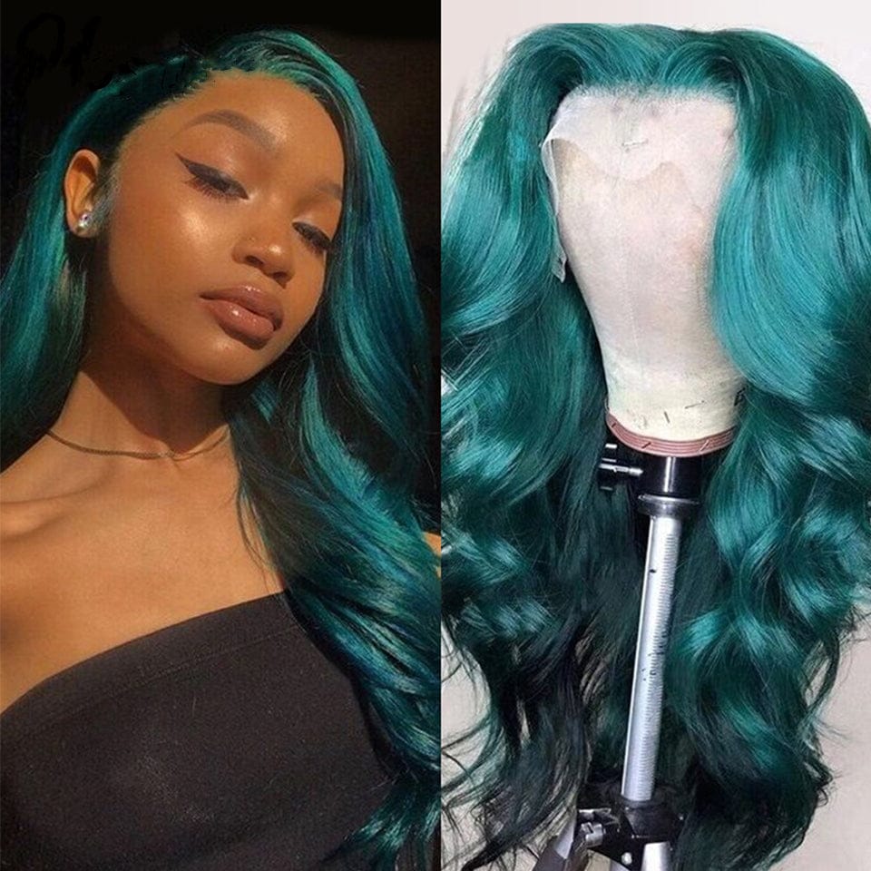 30 Inch Dark Green Colored Lace Front Human Hair Wigs For Women Body Wave Lace Front Wig HD Transparent Lace Frontal Wig