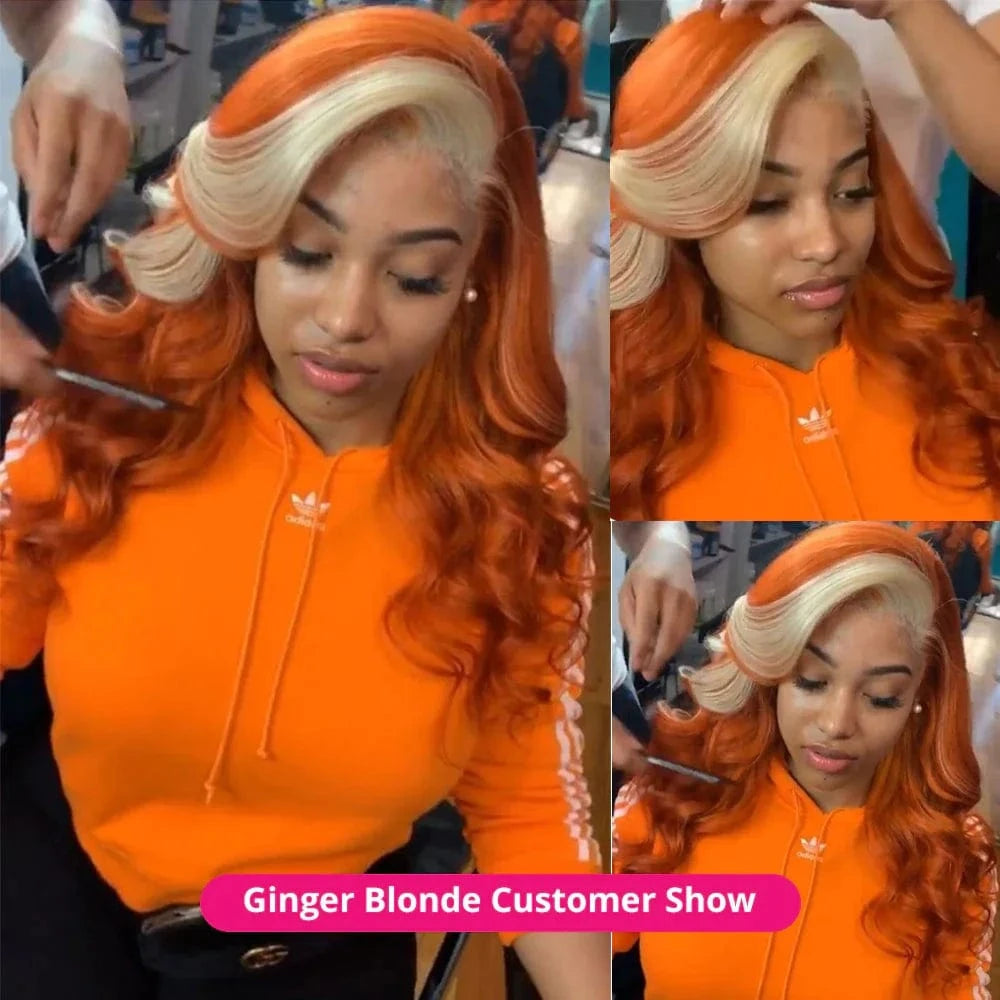 30 Inch Ginger Body Wave  13x4 Hd  transparent Lace Frontal Wig 613 Blonde Colored Lace Front Human Hair Wigs For black Women