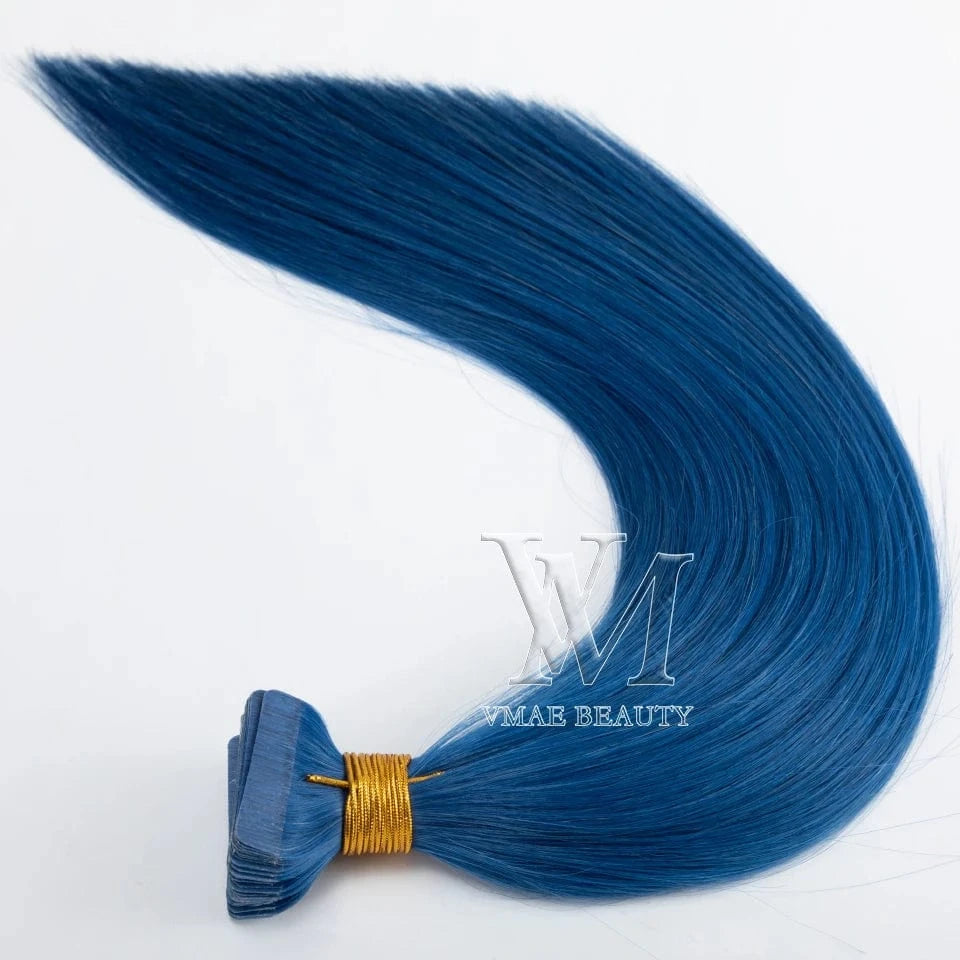 30 Inches / Blue VMAE European Blue Pink Purple #60 Skin Weft Straight Double Drawn 40 Pieces 100g Remy Raw Human Tape In Hair Extension