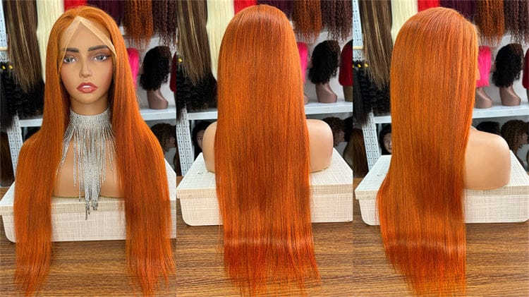 30 Inches / ginger wig Wholesale raw Indian hair wig vendors 360 full lace frontal wigs human hair kinky straight transparent lace wigs for black women