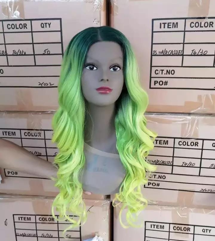 30 Inches / GTGN3/YEW3/LEMON 13x4 lace front synthetic wig sleek wholesale hot selling for women super body wave HD lace part frontal Synthetic Hair Wig