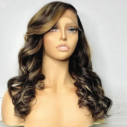 30 Inches / Highlight Ombre Brown Color Highlight Ombre Brown Color Loose Wave Pre-plucked Raw Human Hair Lace Front Wig With Baby Hair