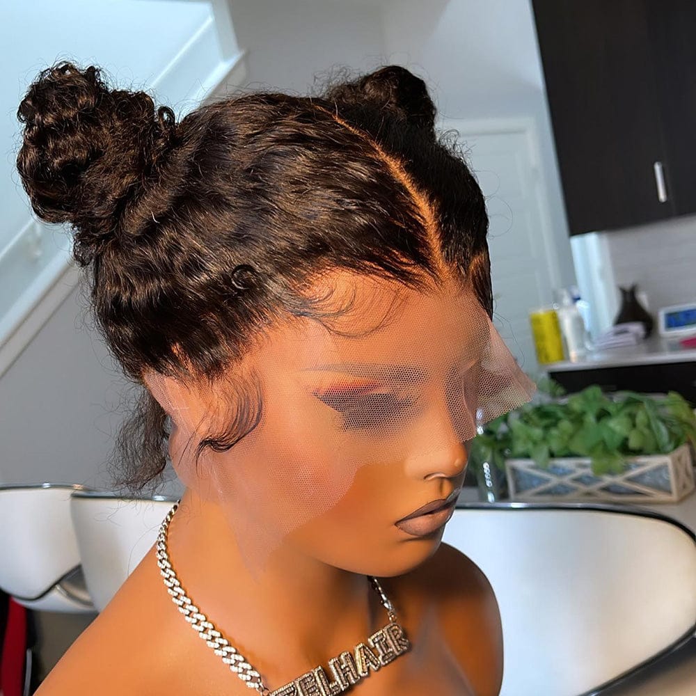 30 Inches / Natural Black Full Lace Human Hair Wig Pre Natural Black Plucked Curly Wigs For Women HD Transparent Deep Water Wave Lace Front Wig