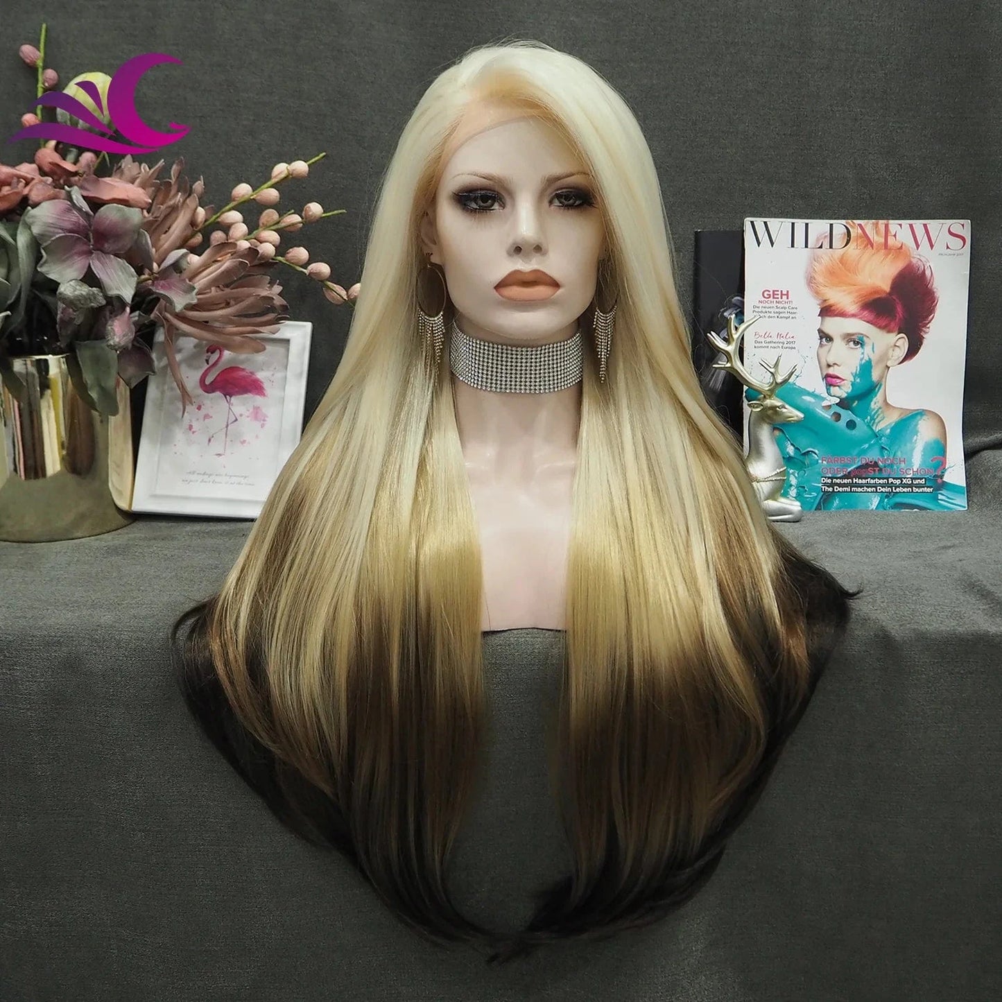 30 Inches / S35-2119 Celebrity Wholesale 180 Density Ombre 613 Blond Bone Straight Double Draw Heat Resistant Futura Premium Synthetic Hair Wigs