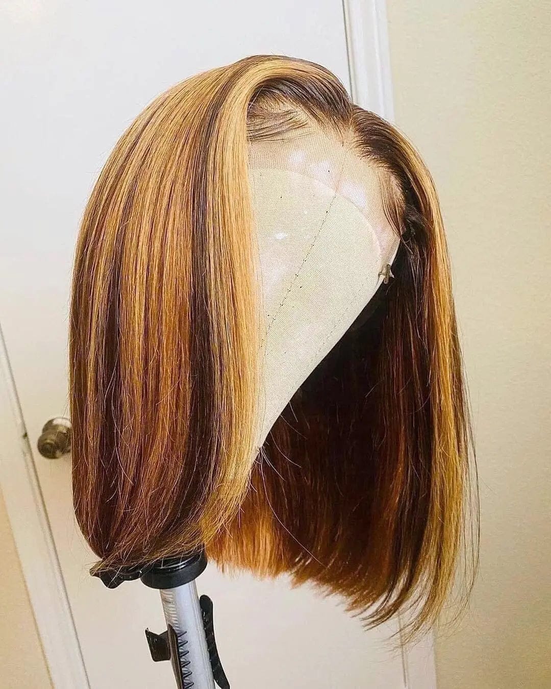 30 Inches / # style5 Glueless Cuticle Aligned Brown Highlight Color Straight Bob Cut Pixie Wig Pre Plucked Lace Front Wigs