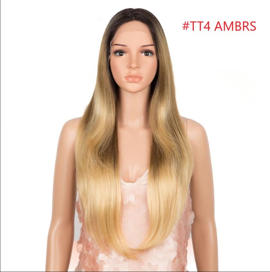 30 Inches / TT4/AMBRS for women sleek wholesale manufacturer high temperature heat resistant blond straight lace part front wig synthetic hair wigs