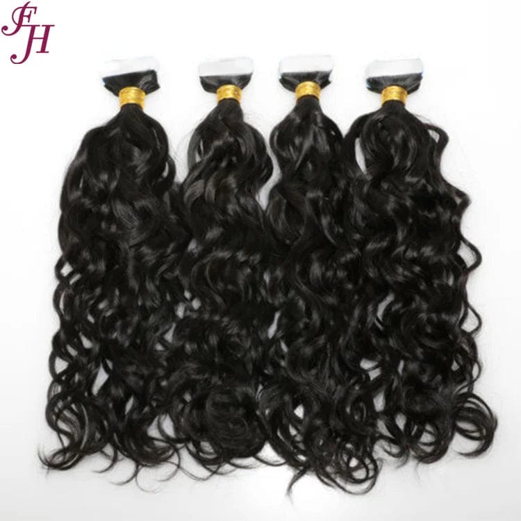 30 Inches / Water wave 250g FH 250gram Raw Brazilian Tape In Hair Extensions Kinky Straight Natural Color Invisible Tape In Hair Extensions Kinky Straight
