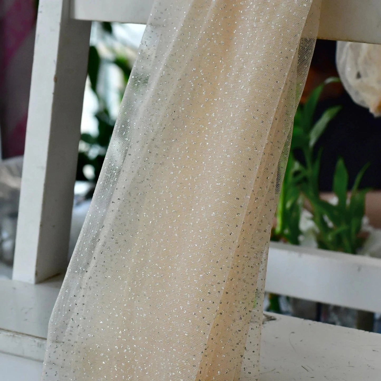 30CM / Champagne YouLaPan VG40-X Shimmering Glitter Tulle Shawl Pair of Star Gauze Detachable Women Dress Sleeves
