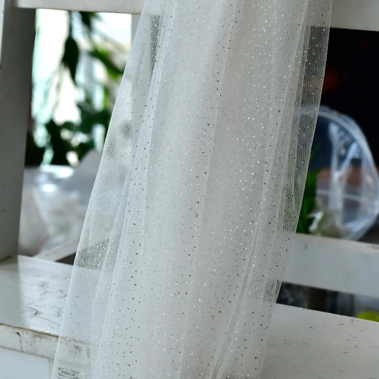 30CM / Ivory YouLaPan VG40-X Shimmering Glitter Tulle Shawl Pair of Star Gauze Detachable Women Dress Sleeves