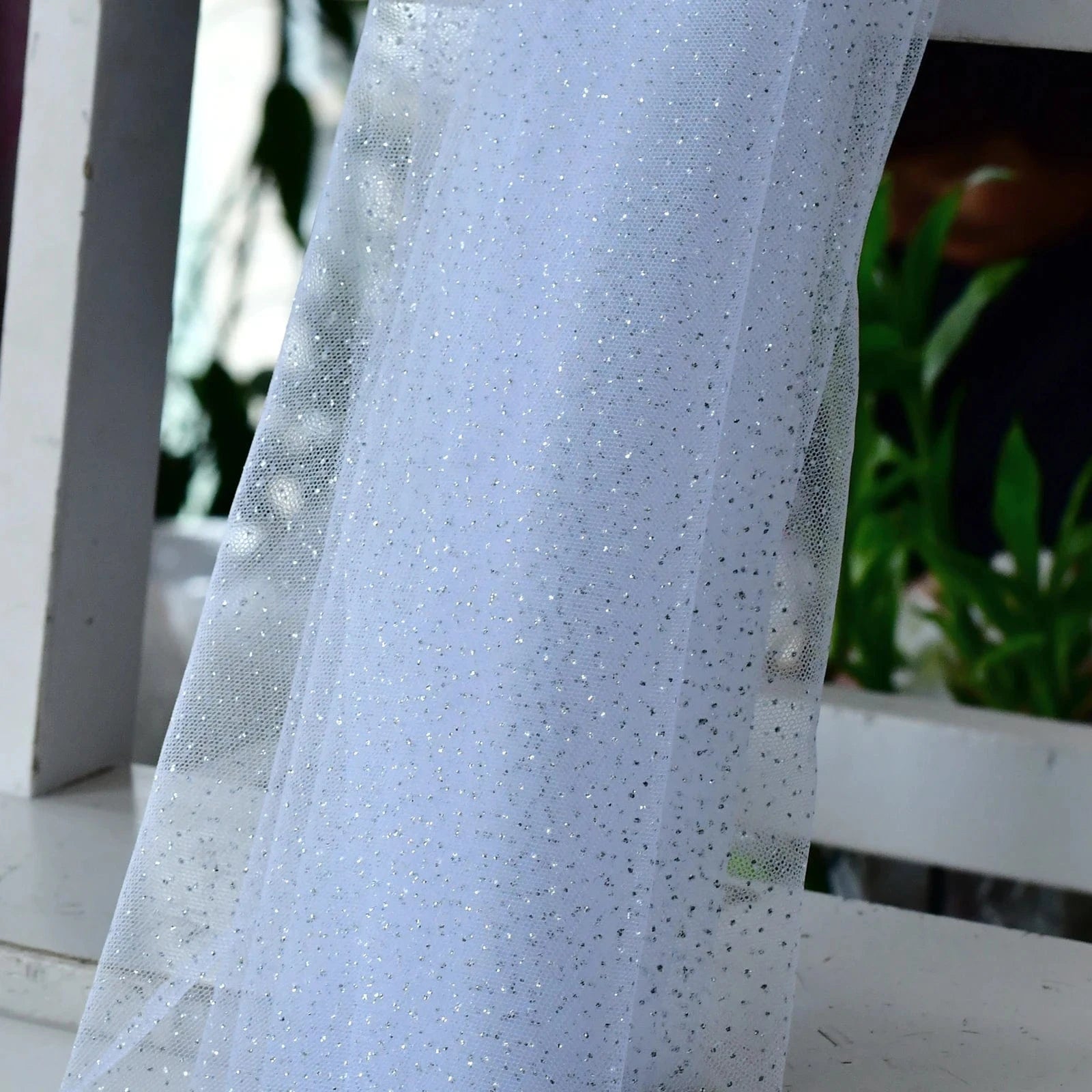 30CM / White YouLaPan VG40-X Shimmering Glitter Tulle Shawl Pair of Star Gauze Detachable Women Dress Sleeves