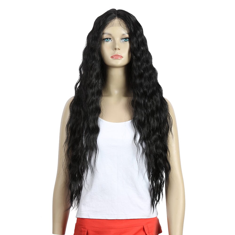 31 inches / 1B sleek wholesale cheap hot selling Heat Resistant highlight long water wave Swiss HD lace frontal Synthetic hair Wig for women