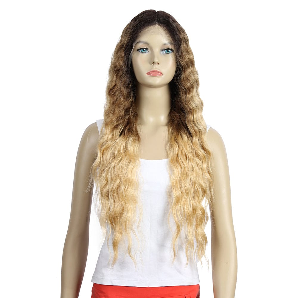 31 inches / GT4/27Q/86E sleek wholesale cheap hot selling Heat Resistant highlight long water wave Swiss HD lace frontal Synthetic hair Wig for women
