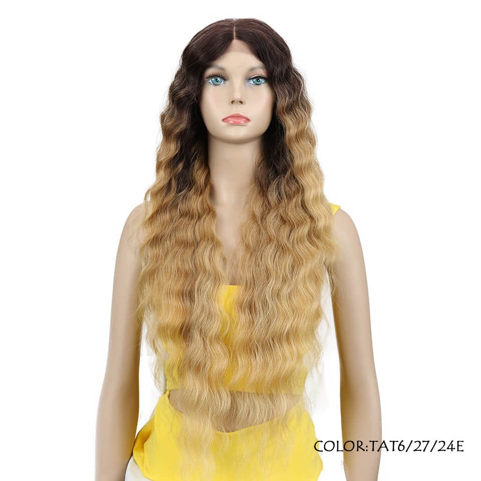 31 inches / TAT6/27/24E sleek blond body wave wholesale Manufacture heat resistant Mix Colors lace Middle Part body wave Synthetic Hair Wig for women