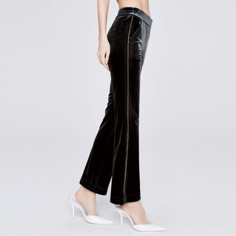 32 / black 2022 Diamond-studded elastic waist Velvet fabric Straight casual plus size women's pants & trousers 21096
