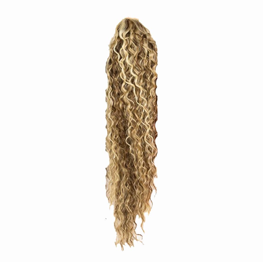 32 Inches / P12/16/613 sleek quality wholesale cheap long loose deep wave elastics ties clip ladies ponytail hair piece for women synthetic extensions