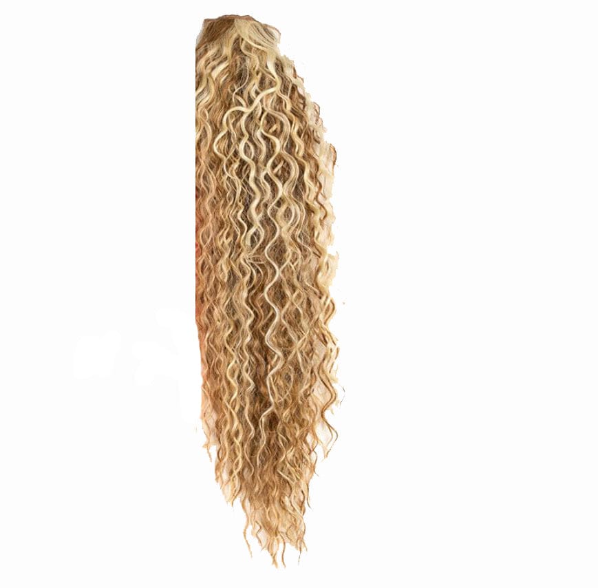 32 Inches / P27/613 sleek quality wholesale cheap long loose deep wave elastics ties clip ladies ponytail hair piece for women synthetic extensions