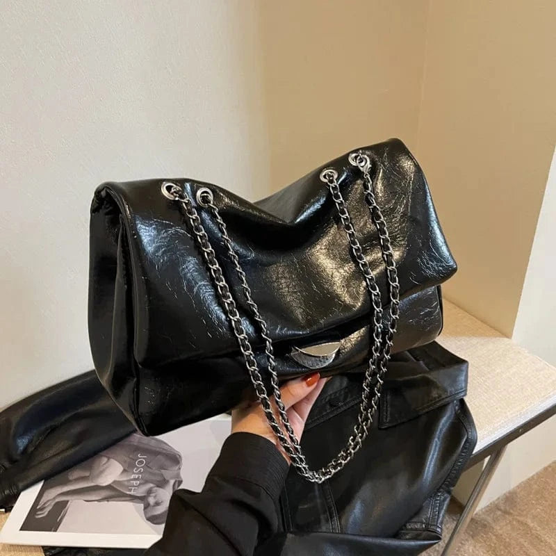 32x21x13cm / Black Soft Leather Tote Lock Women Bags 2024 Fashion Women Shoulder Bags PU Leather Large Handbags Casual Ladies Crossbody Bag