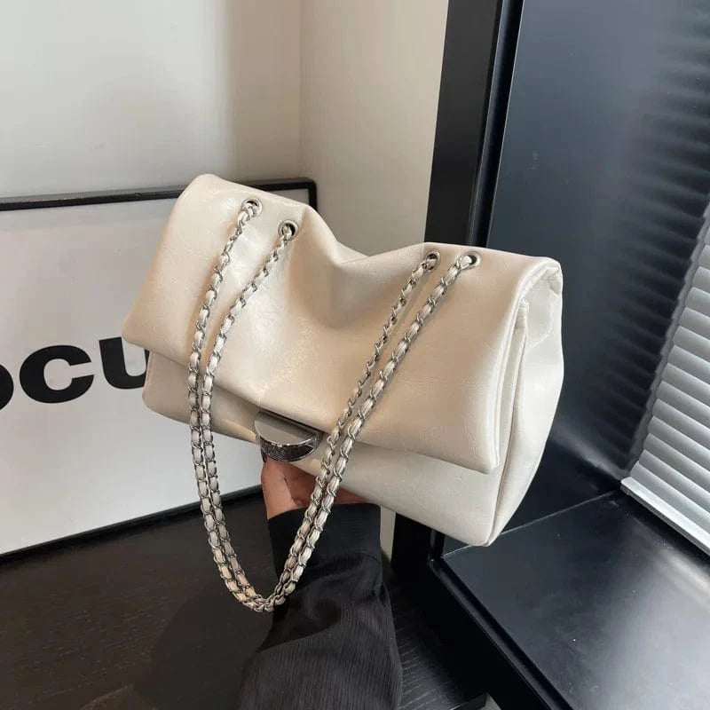 32x21x13cm / White Soft Leather Tote Lock Women Bags 2024 Fashion Women Shoulder Bags PU Leather Large Handbags Casual Ladies Crossbody Bag