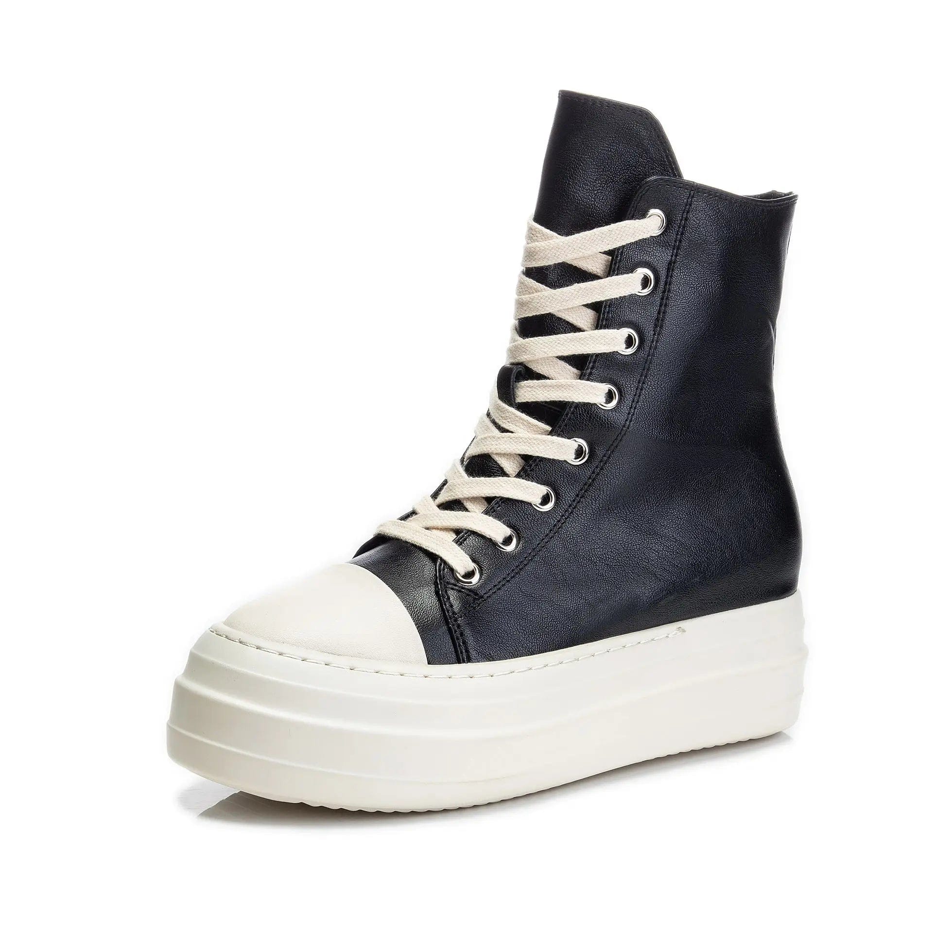 33 / black BUSY GIRL Plain PU chukka boots sweet color thick bottom plain lace up zipper canvas boots ankle boots bootie for women lady