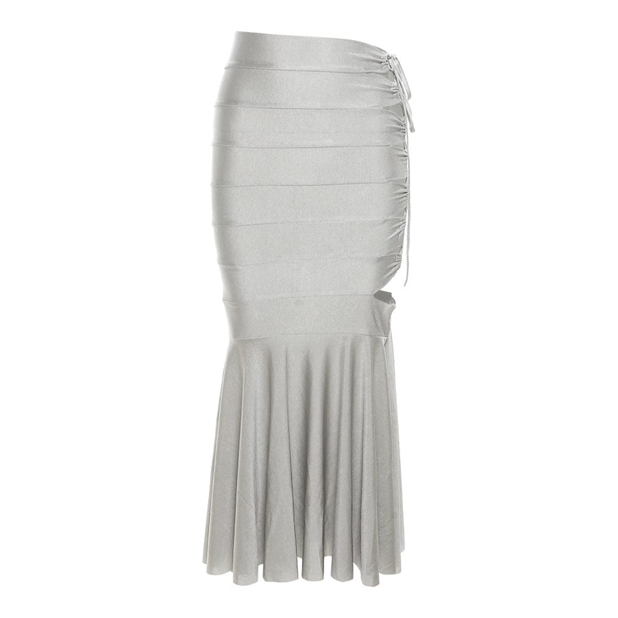 33382 Fashion Pleated Skirt High Waist Bandage Street Wear Womens Skirt