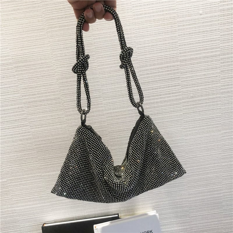 33X15X2CM / Black+Silver Bling Handbags for Women Luxury Evening Diamond Clutch Party Shoulder Bag Designer Handbags Famous Brands Rhinestones Purses