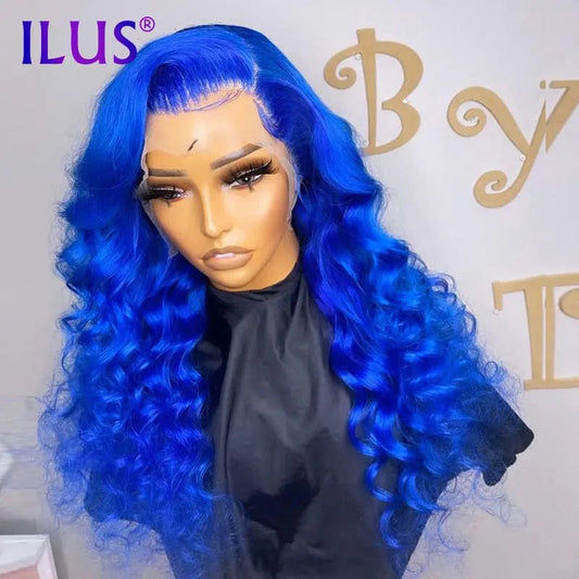 34 Inches / 101# Hot Sale Free Shipping Bob Wigs 200% Loose Curly Bule Color Full Lace Front Human Hair Wigs For Black Women HD Lace Frontal Wigs